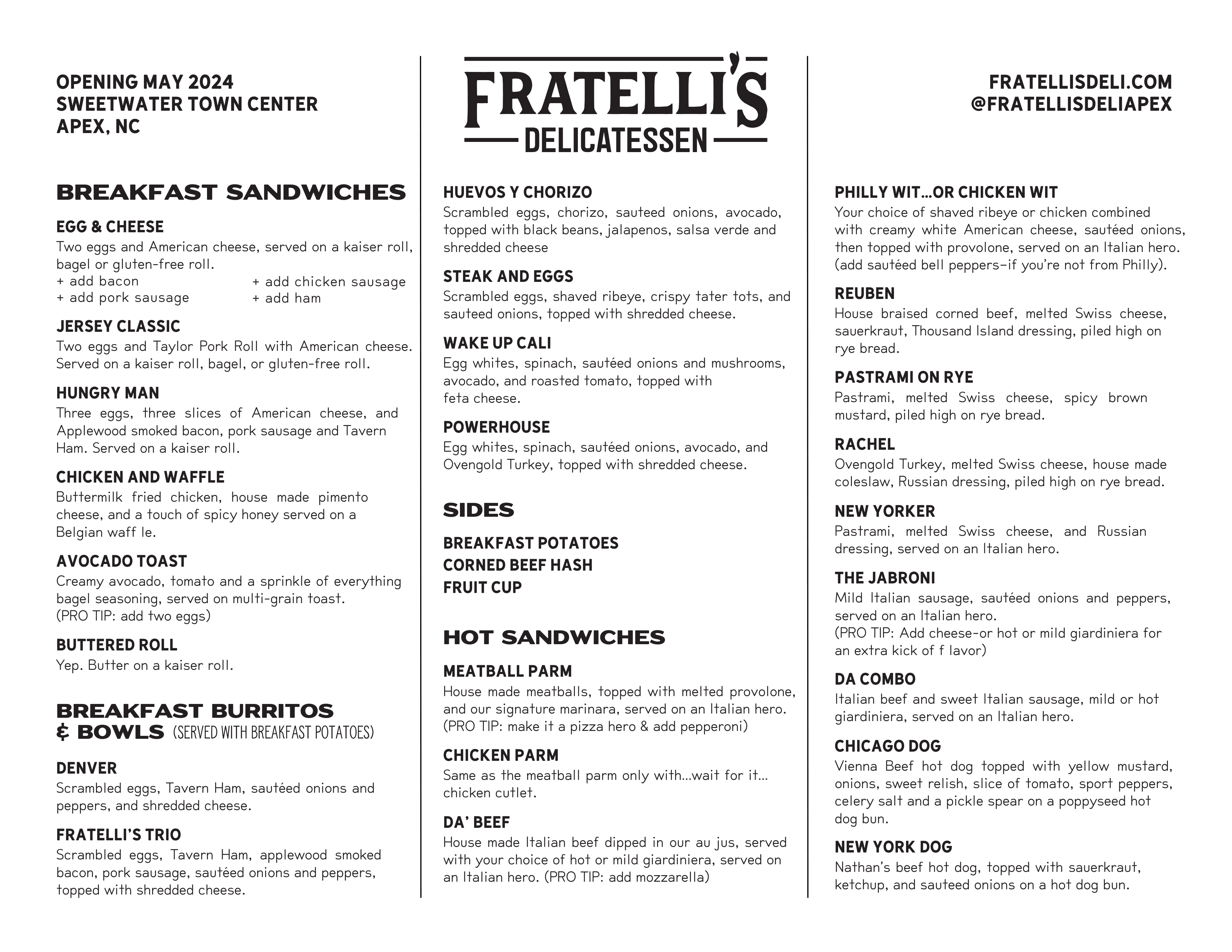 Fratelli's menu page 1