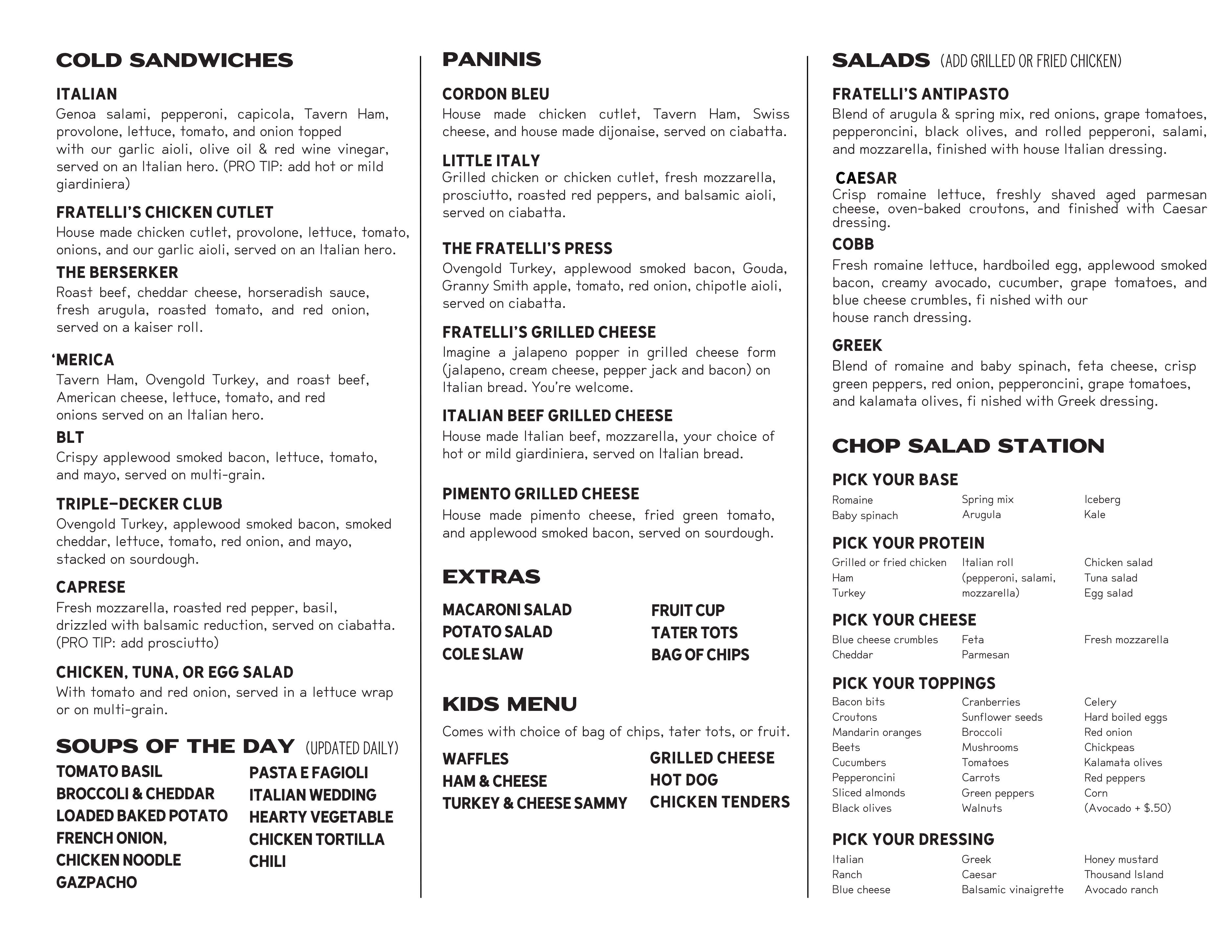 Fratelli's menu page 2
